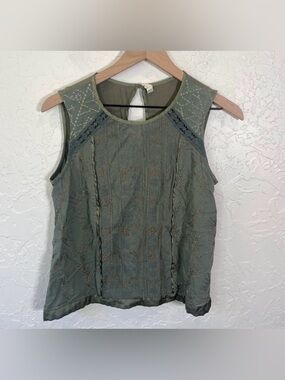 Anthropologie Tiny Addison Embroidered Top Sleeveless Olive Size Small